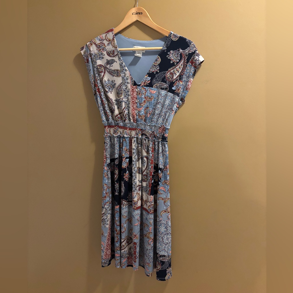 Paisley Print V-Neck Dress